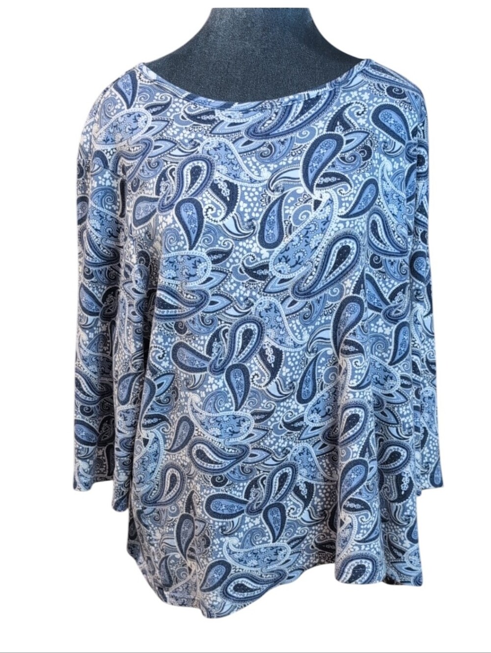 Kim Rogers Blue & White Paisley Print 3/4 Sleeve Top Size 2X